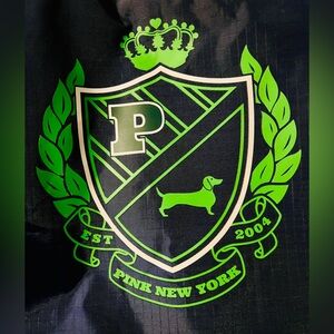 Victoria’s Secret Pink Large Tote Reversible Dog Logo Navy Blue Green Stripes